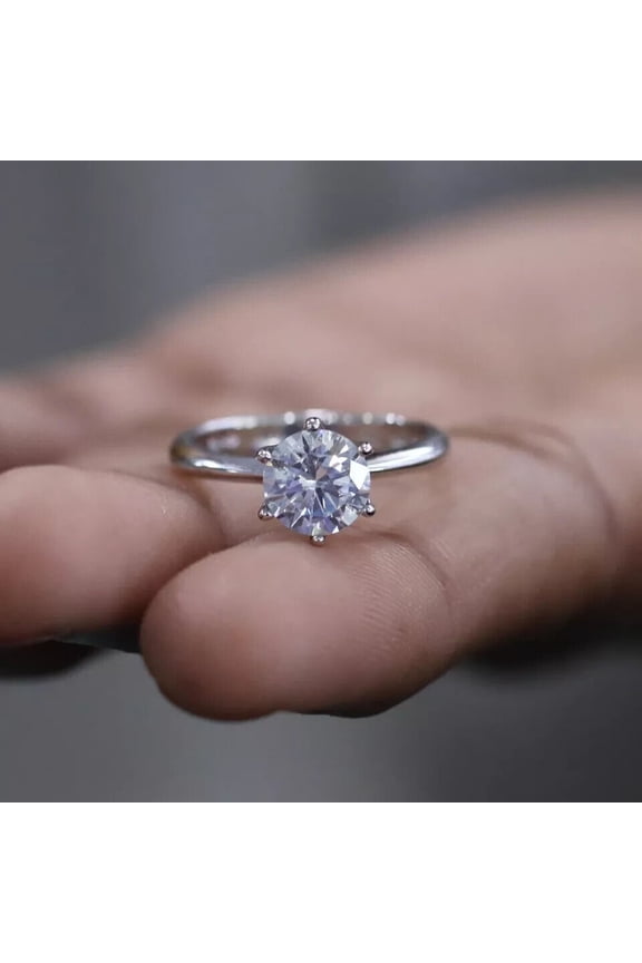 1Ct Lab Created Diamond Round Cut Solitaire Engagement Ring 14K White Gold Plated