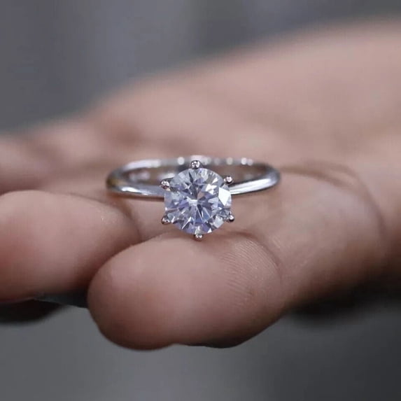 1Ct Lab Created Diamond Round Cut Solitaire Engagement Ring 14K White Gold Plated