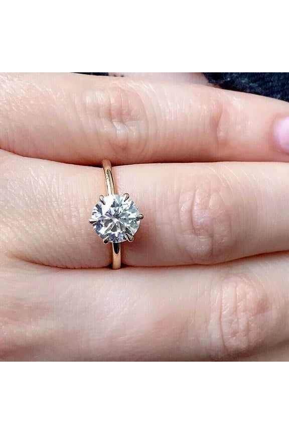 1Ct Lab Created Diamond Round Cut Solitaire Fancy Engagement Ring 14K Yellow Gold Plated