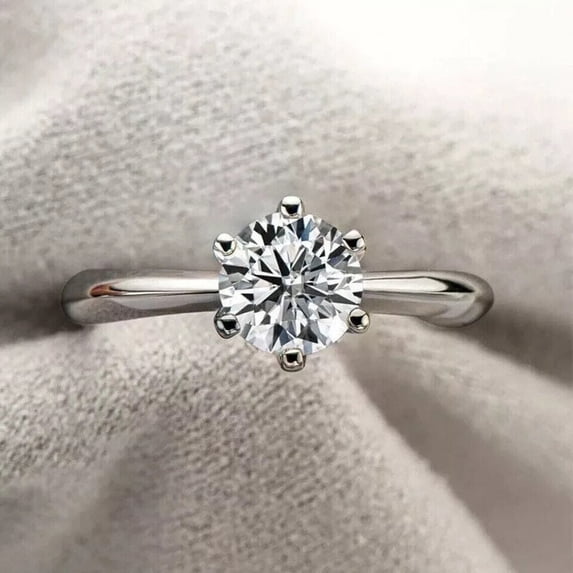 1Ct Lab Created Diamond Round Cut Solitaire Ring 14K White Gold Plated