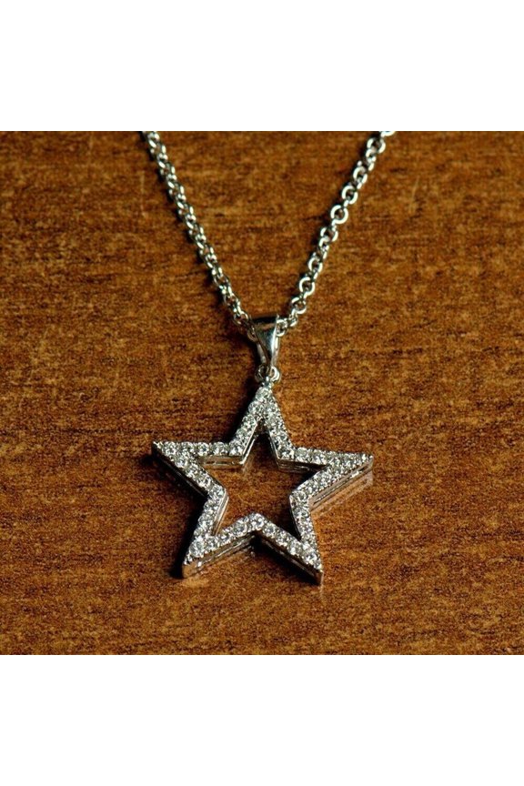 1Ct Lab Created Diamond Round Star Pendant 14K White Gold Finish 18'' Free Chain