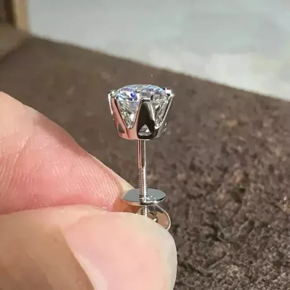 1Ct Lab Created Diamond Stud Men Single Stud Earring 14K White Gold Finish
