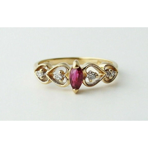 1Ct Lab-Created Red Ruby & Diamond Engagement Ring in 14K Yellow Gold Plated
