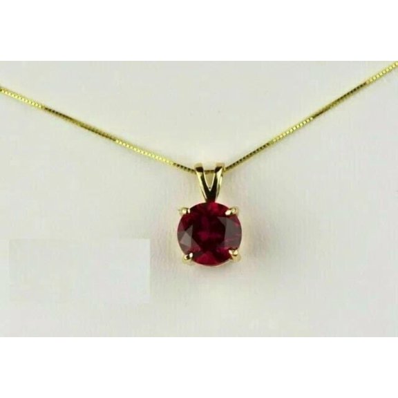 1Ct Lab Created Red Ruby Round Cut Solitaire Pendant 14K Yellow Gold Plated