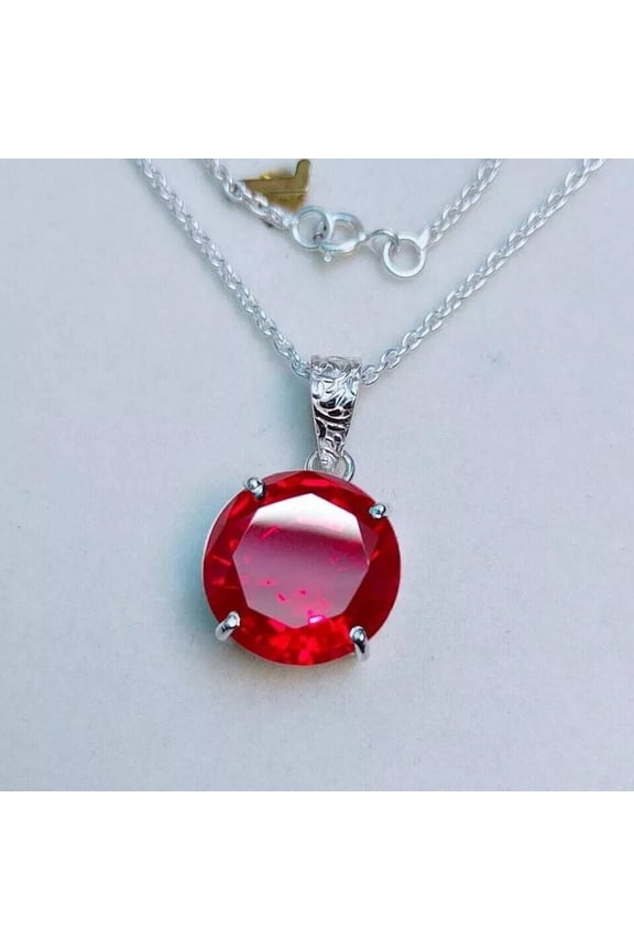 1Ct Lab Created Red Ruby Round Cut Women's Pendant 14K White Gold Plated