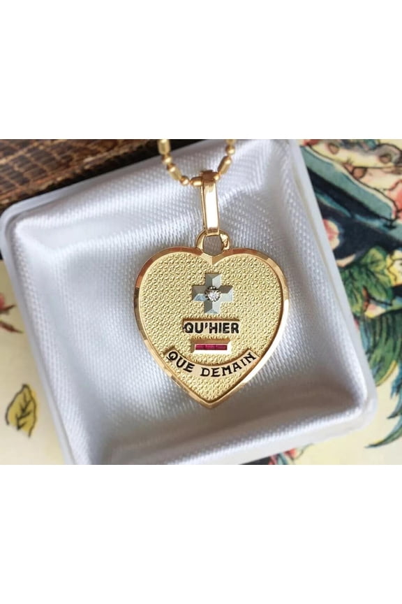 1Ct Lab Created Ruby / Diamond Quhier que demain Pendant 14K Yellow Gold Finish