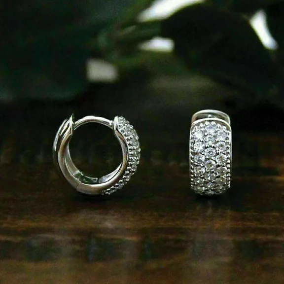 1Ct Lab Created VVS1 Diamond Women's Huggie Hoop Earrings 14K White Gold Plated