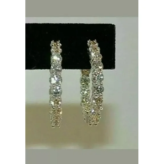 1Ct Lab Created diamond Round Unisex Huggie Hoop Earrings 14K White Gold Plated