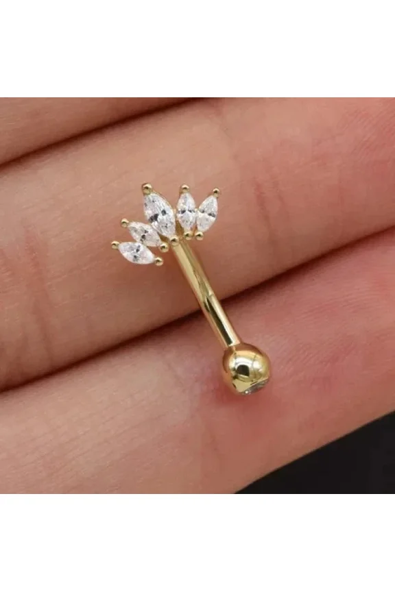 1Ct Marquise Cut Simulated Diamond Women's Tiny Pretty Belly Ring 14k Yellow Gold Plated 925 Silver