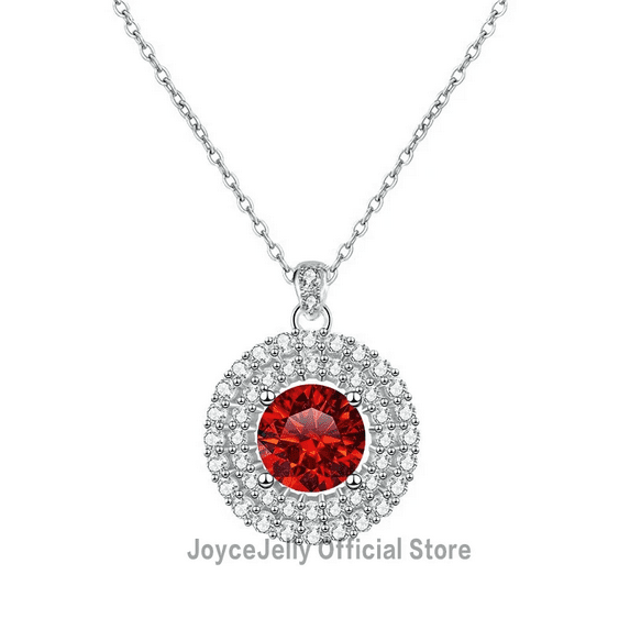1Ct Moissanite Pendant Necklace for Women 925 Sterling Silver Jewelry Double Layered Circular