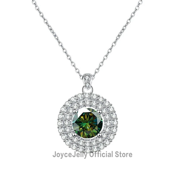 1Ct Moissanite Pendant Necklace for Women 925 Sterling Silver Jewelry Double Layered Circular