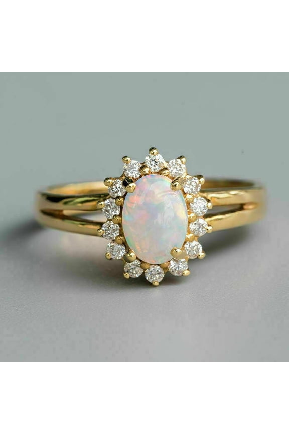 1Ct Oval Cut Fire Opal Women's Engagement Ring in 14K Yellow Gold Plated -4