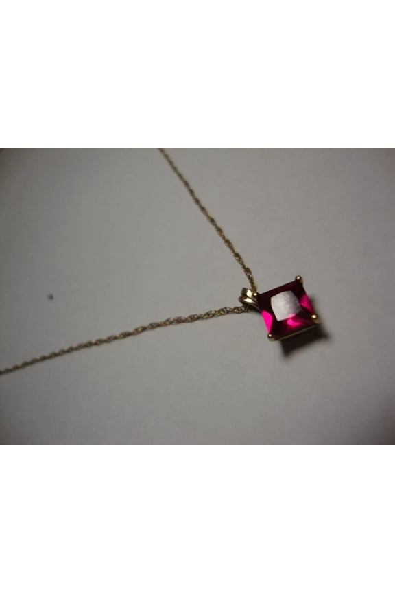 1Ct Princess Cut Lab Created Pink Ruby Pendant 14K Yellow Gold Plated