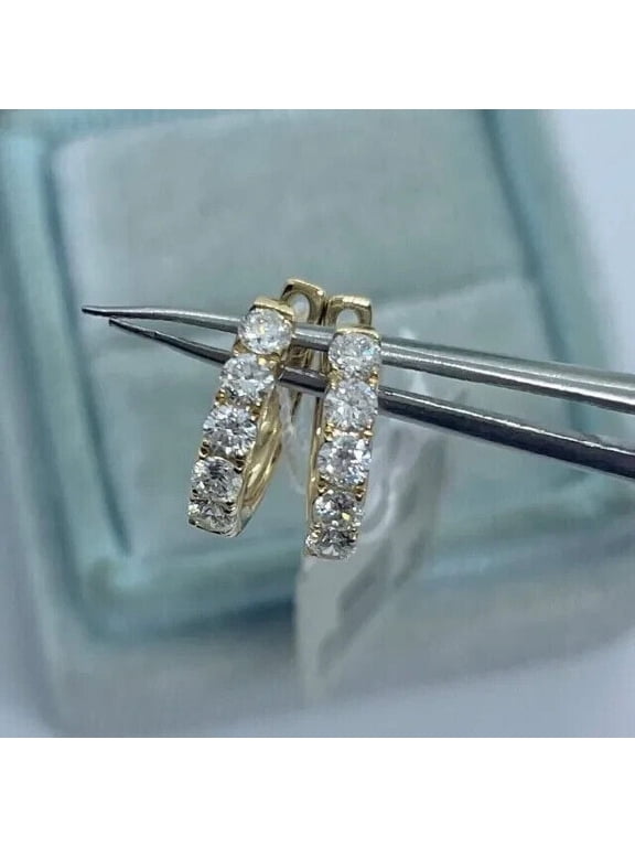 1Ct Round Cut Diamond Small Huggie Hoop Earrings Solid 14K Yellow Gold Plated Silver