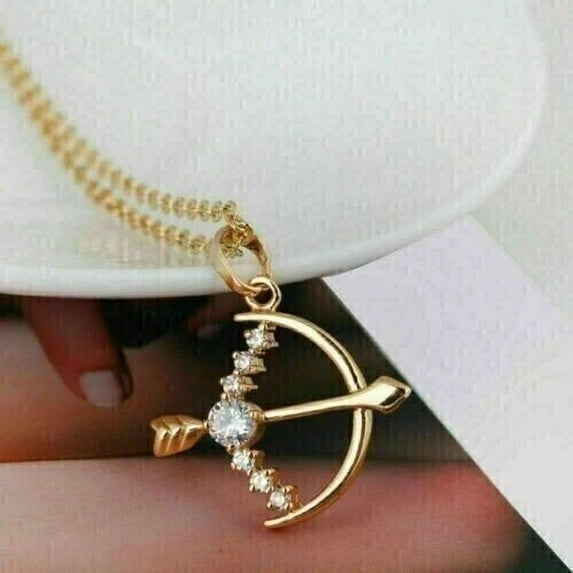 1Ct Round Cut Lab Created Diamond Bow & Arrow Pendant in 14K Yellow Gold Plated