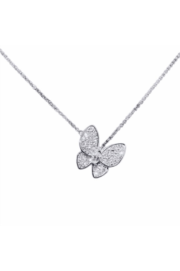 1Ct Round Cut Lab Created Diamond Butterfly Pendant Necklace 18" 14k White Gold Plated