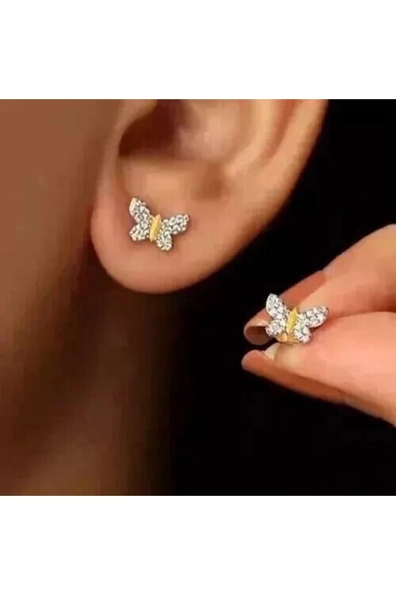 1Ct Round Cut Lab-Created Diamond Butterfly Stud Earring 14K Yellow Gold Plated