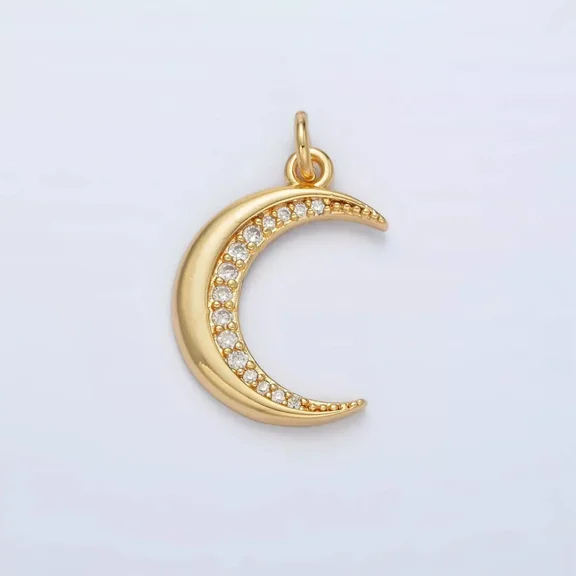 1Ct Round Cut Lab-Created Diamond Crescent Moon Pendant Necklace in 14k Yellow Gold Plated
