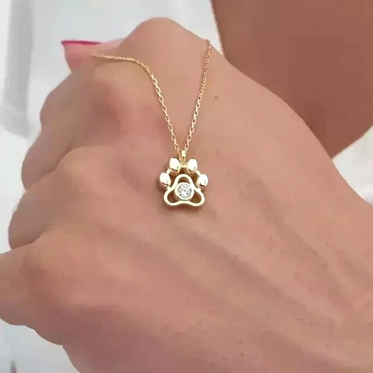 1Ct Round Cut Lab Created Diamond Dog Paw Chain Necklace 14K Yellow ...