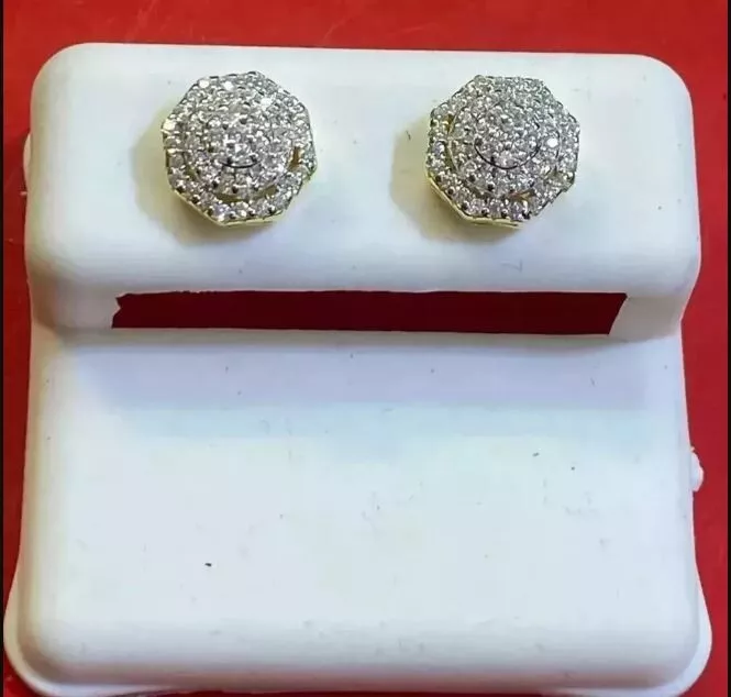 1Ct Round Cut Lab Created Diamond Men's Cluster Stud Earrings Yellow Gold Plated