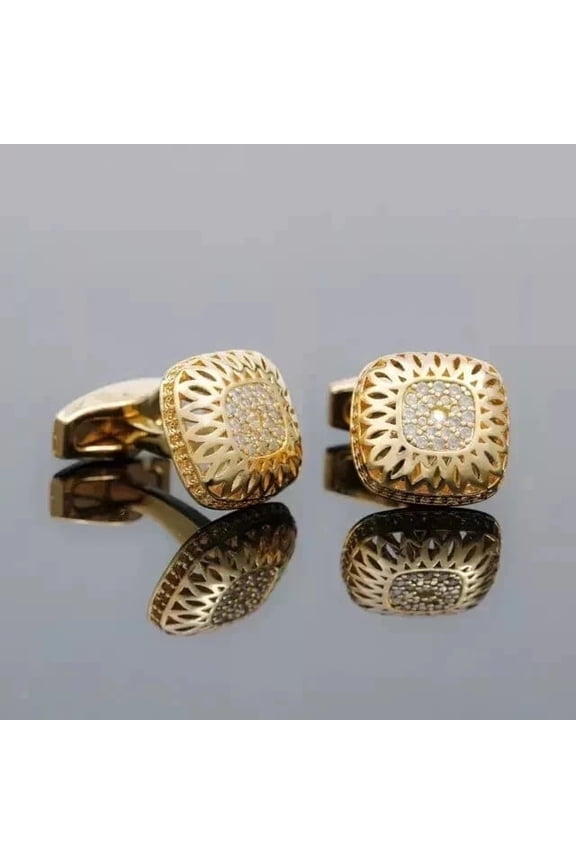1Ct Round Cut Lab Created Diamond Men's Unique Cufflinks 14K Yellow Gold Plated