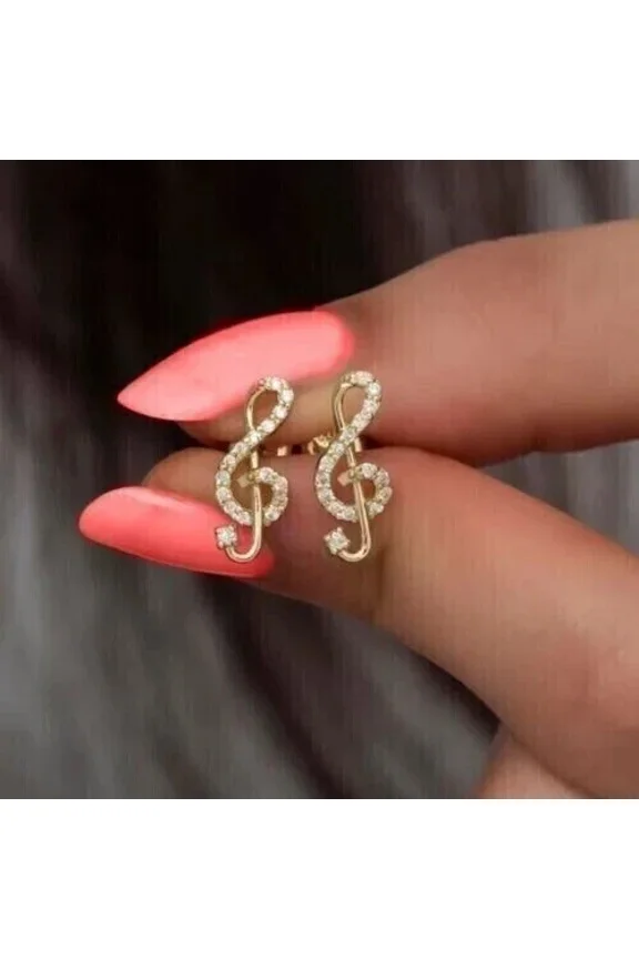 1Ct Round Cut Lab-Created Diamond Music Stud Earring 14K Yellow Gold Plated