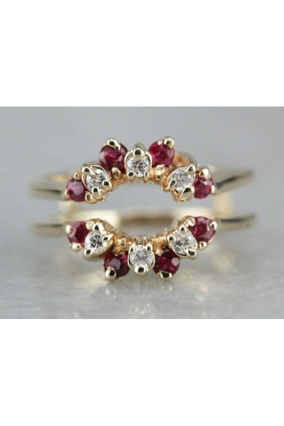 1Ct Round Cut Lab Created Diamond Ruby Enhancer Wrap Wedding Ring 14k Yellow Gold Plated Sterling Silver