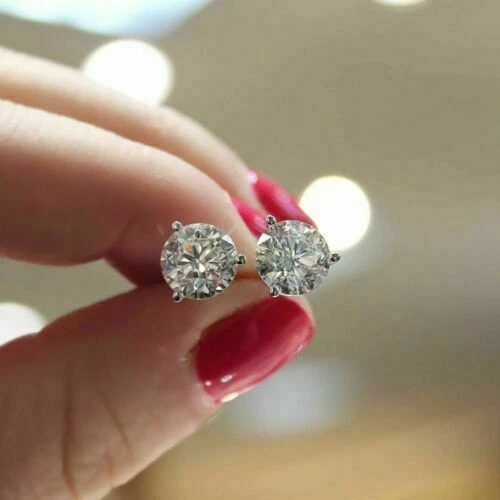 1Ct Round Cut Lab Created Diamond Stud Screw Back Earrings 14K White Gold Finish Sterling Silver Base Women’s Secure Studs
