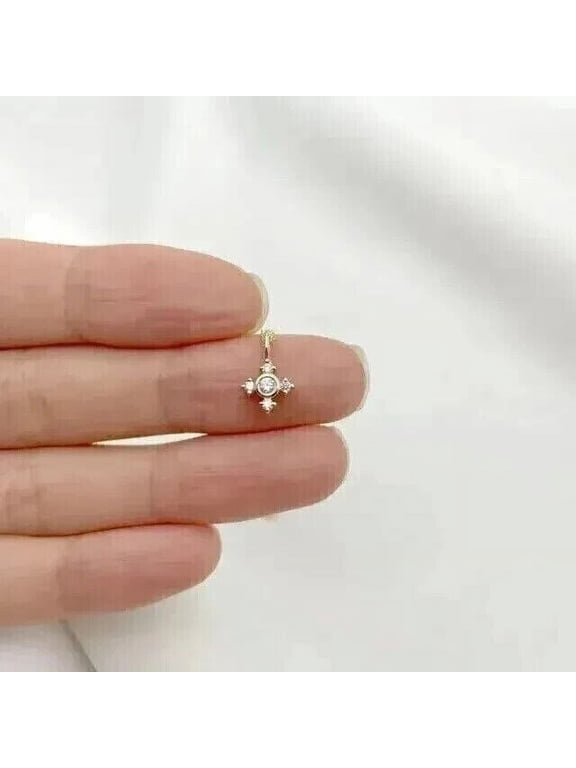 1Ct Round Cut Lab Created Diamond Tiny Cross Pendant 14k Yellow Gold-Plated Silver
