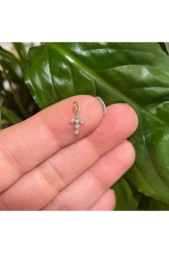 1Ct Round Cut Lab-Created Diamond Tiny Cross Pendant 14k Yellow Gold Plated