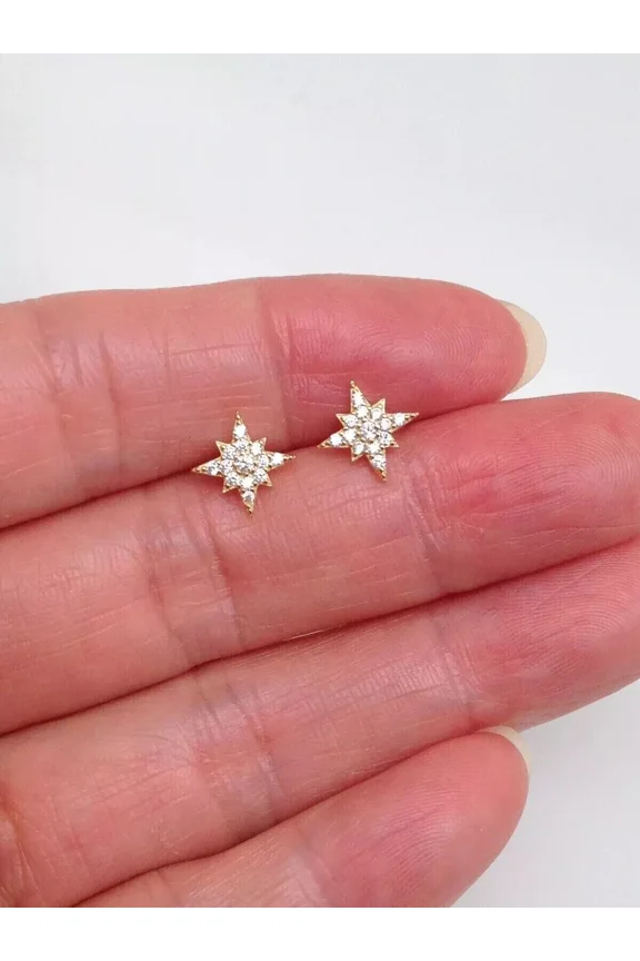 1Ct Round Cut Lab Created Diamond Tiny Star Blust Stud Earrings in 14K Yellow Gold Plated