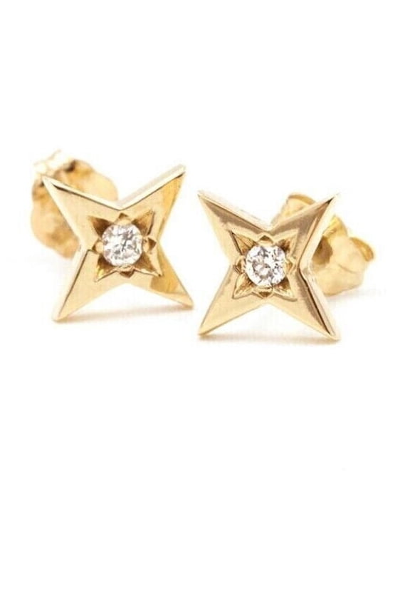 1Ct Round Cut Lab-Created Diamond Tiny Star Stud Earring 14k Yellow Gold Plated