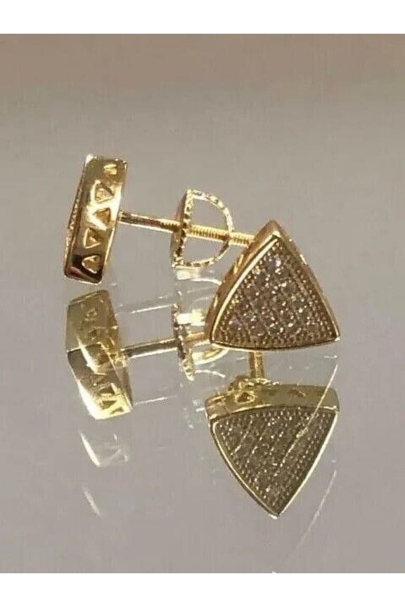 1Ct Round Cut Lab Created Diamond Triangle Stud Earrings 14K Yellow Gold Plated