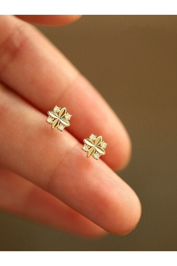 1Ct Round Cut Lab-Created Diamond Women Tiny Stud Earring 14k Yellow Gold Plated