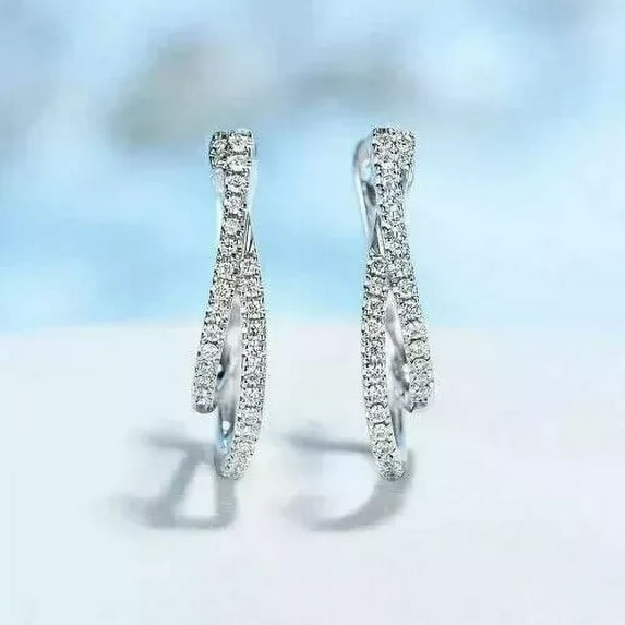 1Ct Round Cut Lab Created Diamond Women's Huggie Hoop Earrings in 14k White Gold Plated