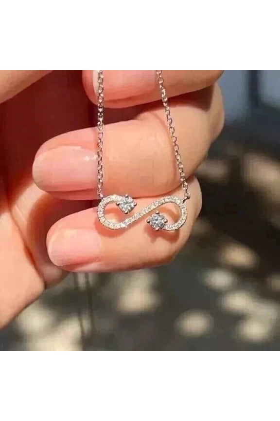 1Ct Round Cut Lab Created Diamond Women's Infinity Pendant 14k White Gold Plated Silver With Free Chain 18 Inch