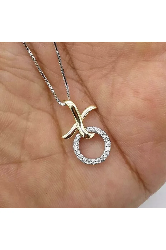 1Ct Round Cut Lab Created Diamond XO Women's Pendant in 14K Two Tone Gold Plated