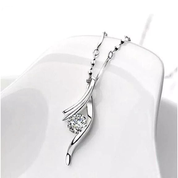 1Ct Round Cut Lab Created Women's Ribbon Pendant Necklace in 14K White Gold Plated