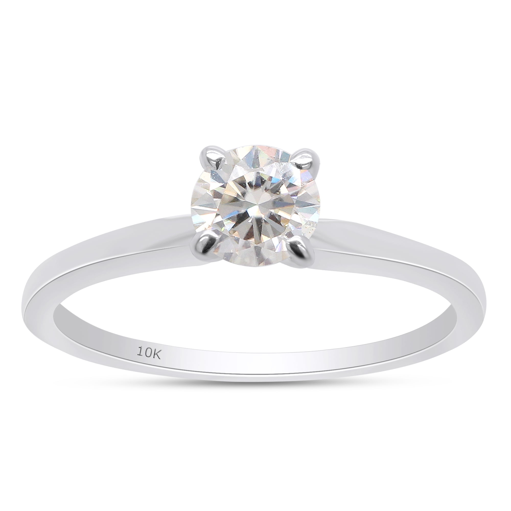JEWELLERY CRAFT 1Ct Round Cut Lab Grown Diamond (VVS1/GH) 10K White Gold Solitaire Ring Fine Jewelry for Women Gifts