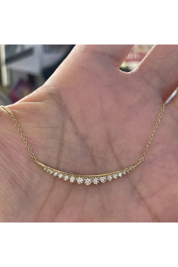 1Ct Round Cut Moissanite Curve Bar Pendant Necklace in Yellow Gold Plated Silver