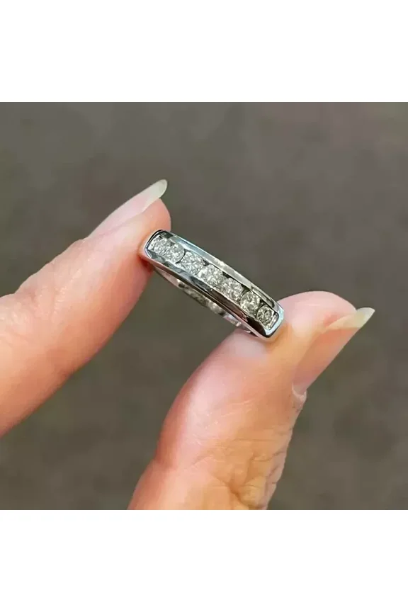 1Ct Round Cut Moissanite Eternity Channel Set Band Ring 14K White Gold Plated