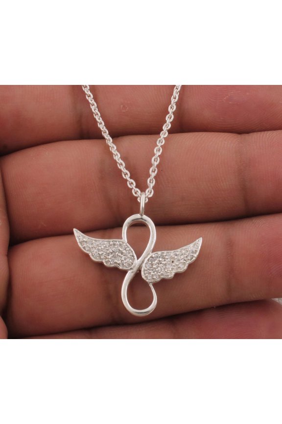 Infinity Angel Wings Pendant White Moissanite Necklace 1 ct. t.w. 925 Sterling, White Gold-Plated