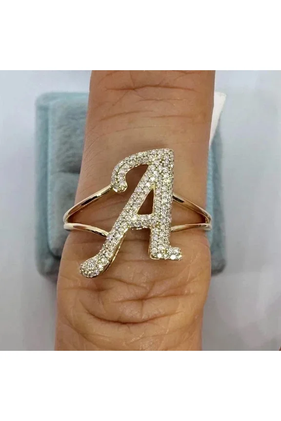 1Ct Round Cut Moissanite Initial Custom Wedding Ring 14K Yellow Gold Plated