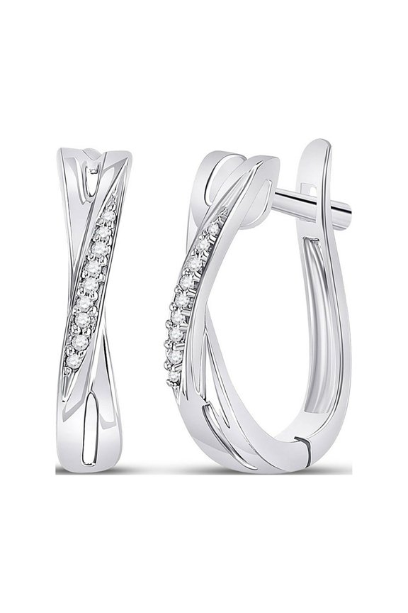 1Ct Round Cut Natural Diamond 10K White Gold Crossover Hoop Earrings Fine Jewelry for Women Gifts