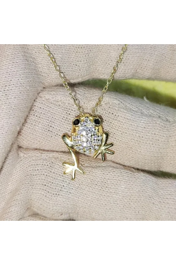 1Ct Round Cut Natural Real Moissanite Frog Shape Pendant 14K Yellow Gold Plated