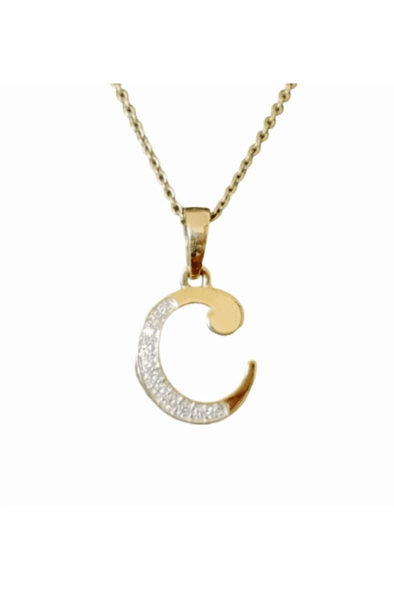 1Ct Round Cut Real Moissanite Letter ''C'' Pendant 14K Yellow Gold Plated Silver