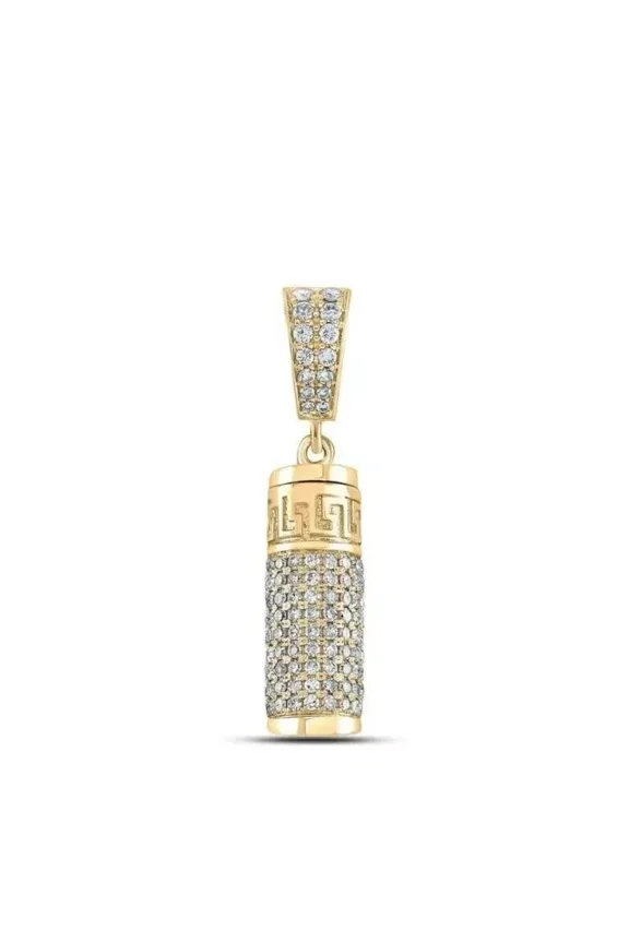 1Ct Round Cut Real Moissanite Urn Cylinder Charm Pendant 14K Yellow Gold Plated