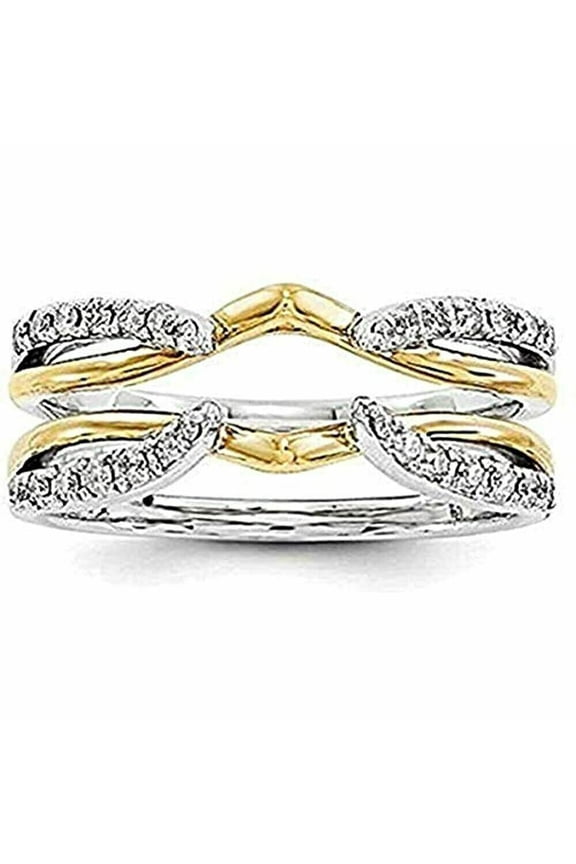 1Ct Round Cut Simulated Diamond 14K Two Tone Gold Plated Women's Enhancer Wrap Ring Guard - Size 7