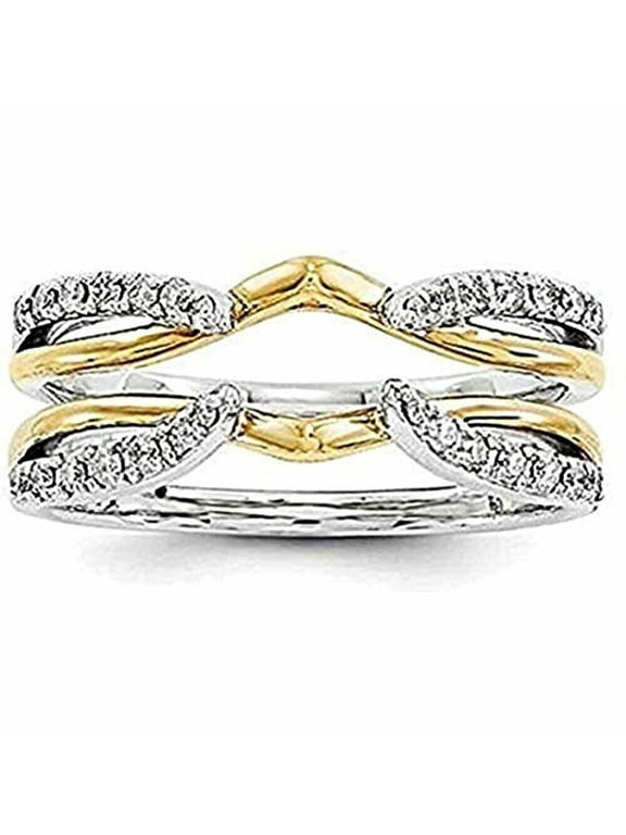 1Ct Round Cut Simulated Diamond 14K Two Tone Gold Plated Women's Enhancer Wrap Ring Guard - Size 8