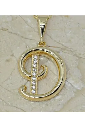 1Ct Round Cut Simulated Diamond 14k Yellow Gold Plated Initial D Letter Pendant Necklace